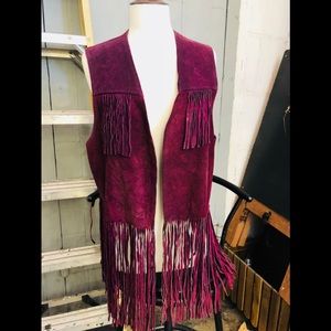 Suede maroon fringe vest